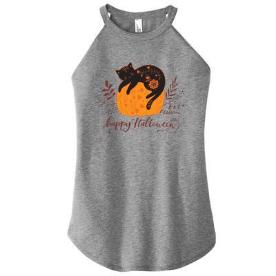 Cute Boho Halloween Black Cat Fall Pumpkin Women’s Perfect Tri Rocker Tank