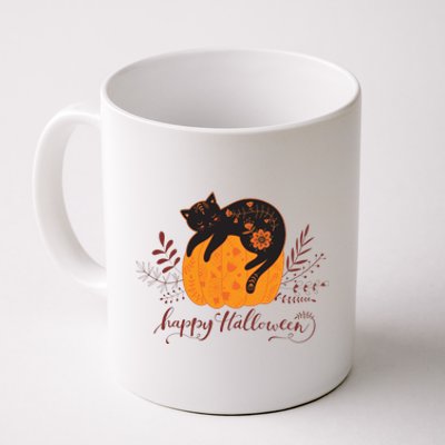 Cute Boho Halloween Black Cat Fall Pumpkin Coffee Mug