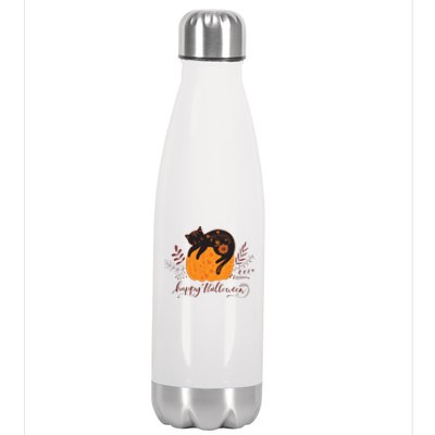 Cute Boho Halloween Black Cat Fall Pumpkin Stainless Steel Insulated Water Bottle