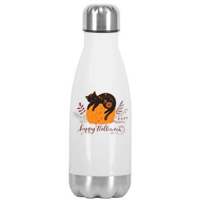 Cute Boho Halloween Black Cat Fall Pumpkin Stainless Steel Insulated Water Bottle