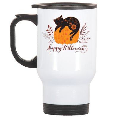 Cute Boho Halloween Black Cat Fall Pumpkin Stainless Steel Travel Mug