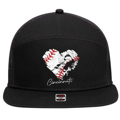 Cincinnati Baseball Heart Distressed Vintage Baseball Fans 7 Panel Mesh Trucker Snapback Hat