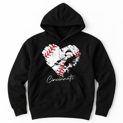 Cincinnati Baseball Heart Distressed Vintage Baseball Fans Hoodie