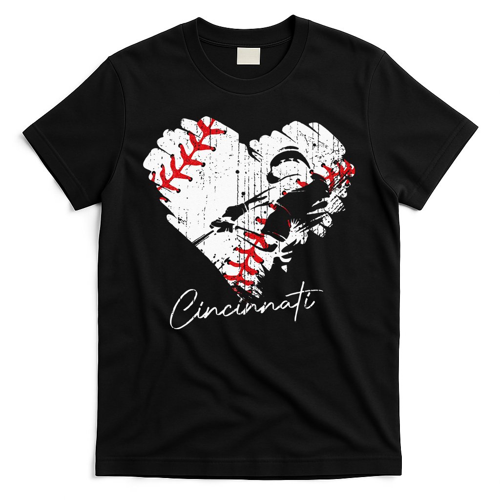 Cincinnati Baseball Heart Distressed Vintage Baseball Fans T-Shirt