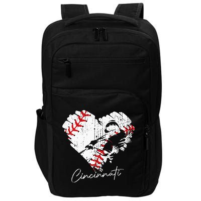 Cincinnati Baseball Heart Distressed Vintage Baseball Fans Impact Tech Backpack