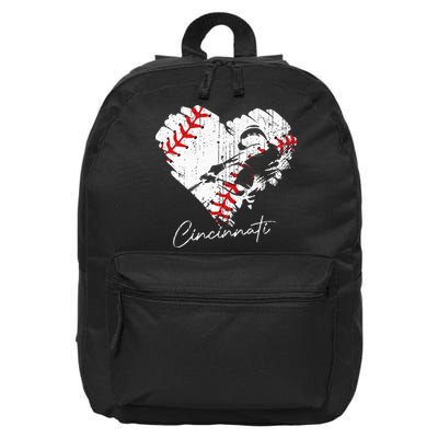 Cincinnati Baseball Heart Distressed Vintage Baseball Fans 16 in Basic Backpack