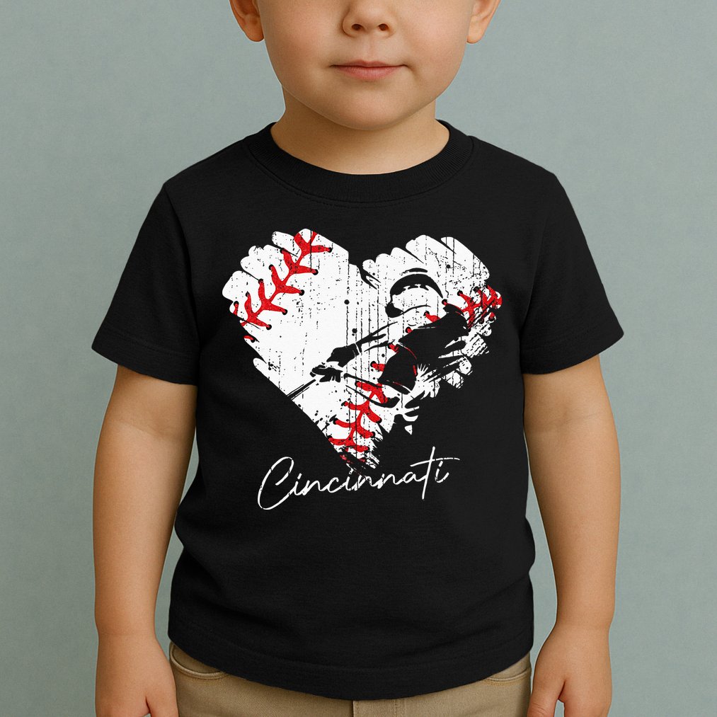 Cincinnati Baseball Heart Distressed Vintage Baseball Fans Toddler T-Shirt