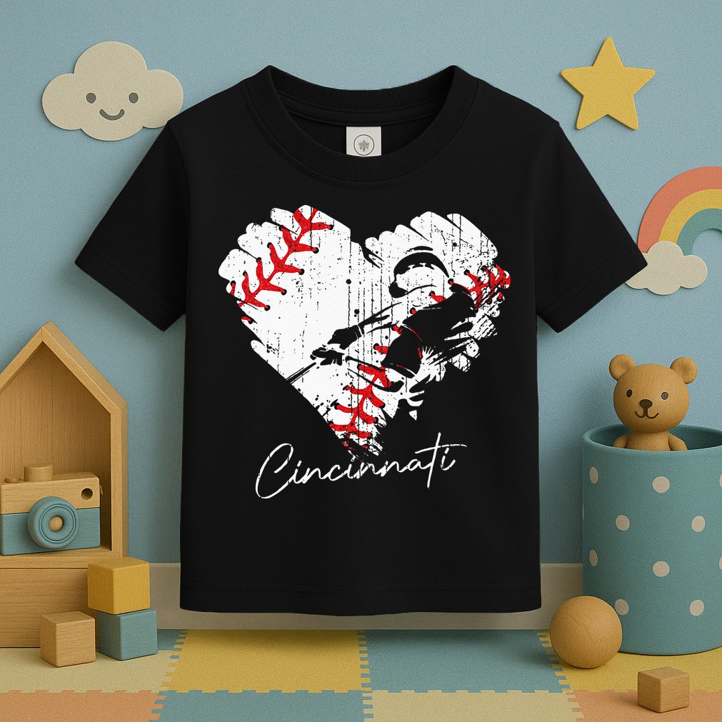 Cincinnati Baseball Heart Distressed Vintage Baseball Fans Toddler T-Shirt