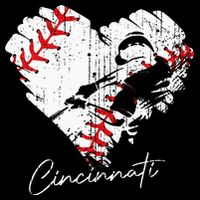 Cincinnati Baseball Heart Distressed Vintage Baseball Fans Womens T-Shirt