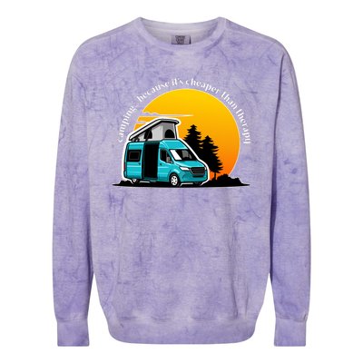 Camping Because It's Cheaper Than Therapy Colorblast Crewneck Sweatshirt