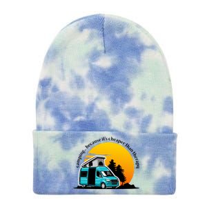 Camping Because It's Cheaper Than Therapy Tie Dye 12in Knit Beanie