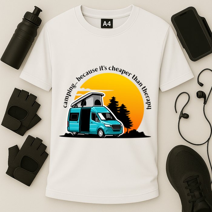 Camping Because It's Cheaper Than Therapy Cooling Performance Crew T-Shirt