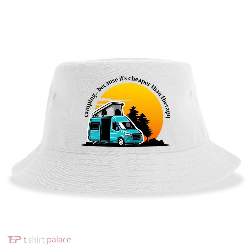 Camping Because It's Cheaper Than Therapy Sustainable Bucket Hat