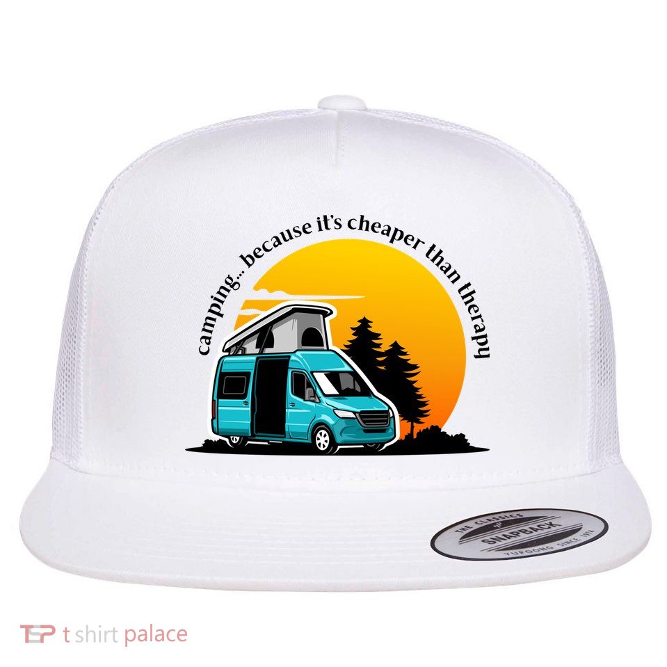 Camping Because It's Cheaper Than Therapy Flatbill Hat