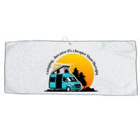 Camping Because It's Cheaper Than Therapy Large Microfiber Waffle Golf Towel