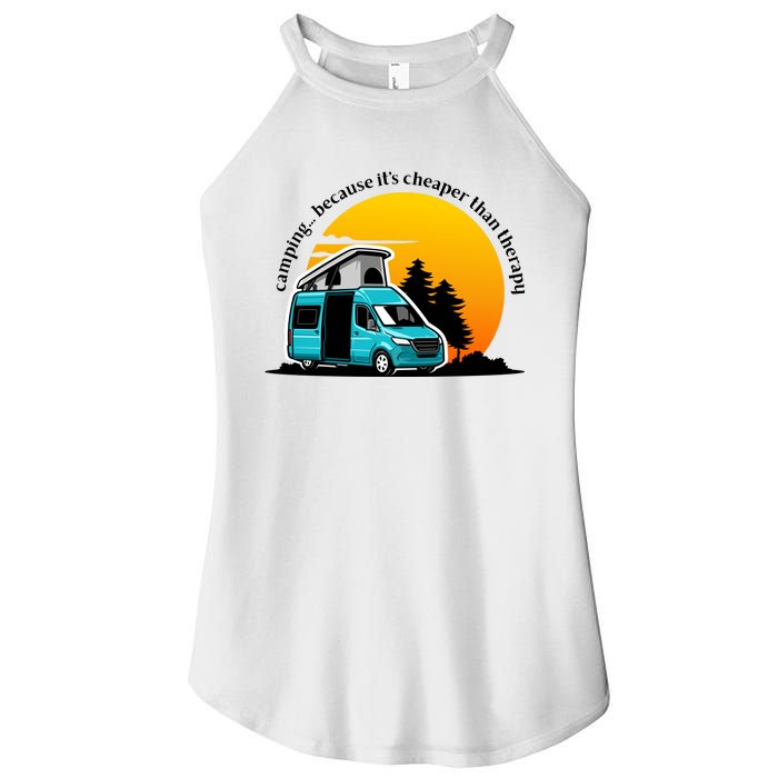 Camping Because It's Cheaper Than Therapy Women’s Perfect Tri Rocker Tank