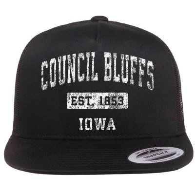 Council Bluffs Iowa Ia Vintage Established Flat Bill Trucker Hat