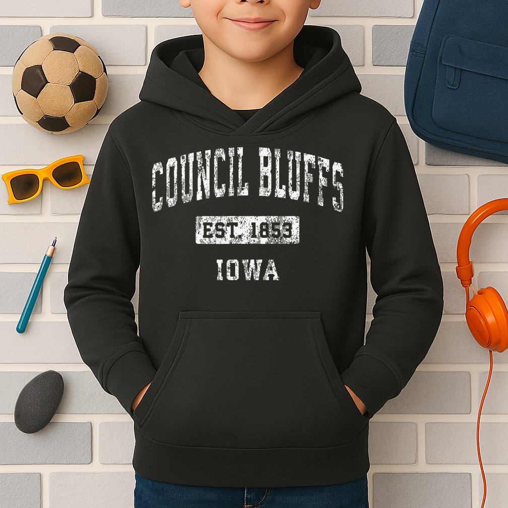 Council Bluffs Iowa Ia Vintage Established Kids Hoodie