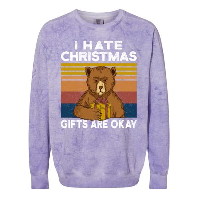 Christmas Bear I Hate Christmas Sarcastic Ugly Xmas Vintage Colorblast Crewneck Sweatshirt