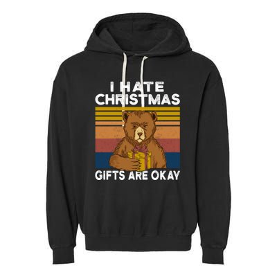 Christmas Bear I Hate Christmas Sarcastic Ugly Xmas Vintage Garment-Dyed Fleece Hoodie