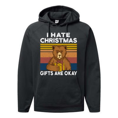 Christmas Bear I Hate Christmas Sarcastic Ugly Xmas Vintage Performance Fleece Hoodie