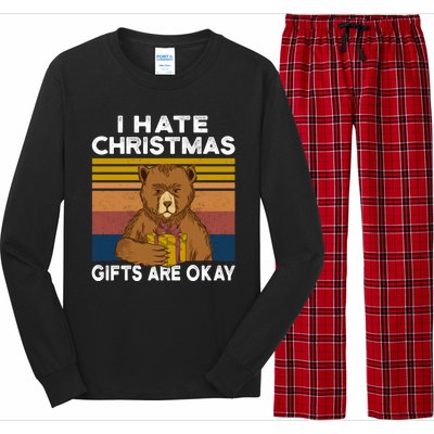 Christmas Bear I Hate Christmas Sarcastic Ugly Xmas Vintage Long Sleeve Pajama Set