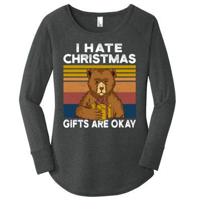 Christmas Bear I Hate Christmas Sarcastic Ugly Xmas Vintage Women's Perfect Tri Tunic Long Sleeve Shirt