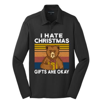 Christmas Bear I Hate Christmas Sarcastic Ugly Xmas Vintage Silk Touch Performance Long Sleeve Polo