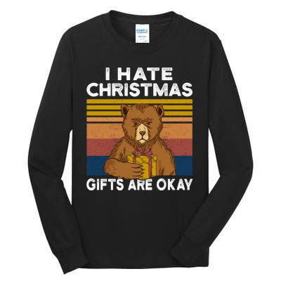 Christmas Bear I Hate Christmas Sarcastic Ugly Xmas Vintage Tall Long Sleeve T-Shirt