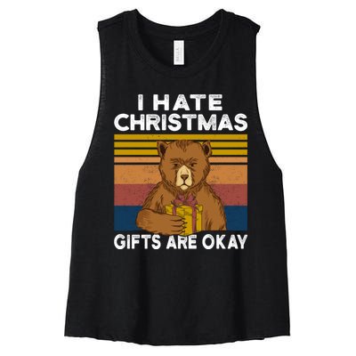 Christmas Bear I Hate Christmas Sarcastic Ugly Xmas Vintage Women's Racerback Cropped Tank