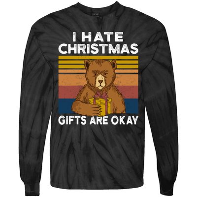 Christmas Bear I Hate Christmas Sarcastic Ugly Xmas Vintage Tie-Dye Long Sleeve Shirt