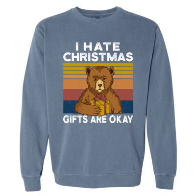 Christmas Bear I Hate Christmas Sarcastic Ugly Xmas Vintage Garment-Dyed Sweatshirt