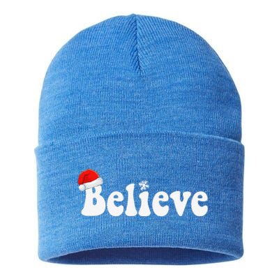 Christmas Believe In Santa Claus Family Retro Xmas Funny Sustainable Knit Beanie