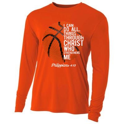 Christian Basketball I Can Do All Things Philippians 4:13 Gift Cooling Performance Long Sleeve Crew