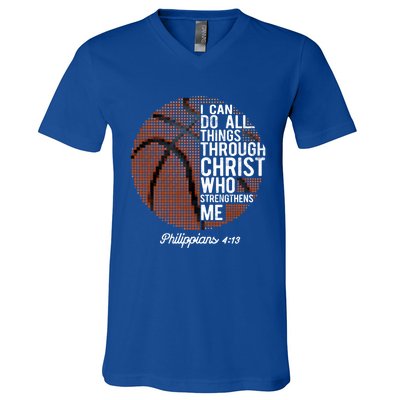 Christian Basketball I Can Do All Things Philippians 4:13 Gift V-Neck T-Shirt