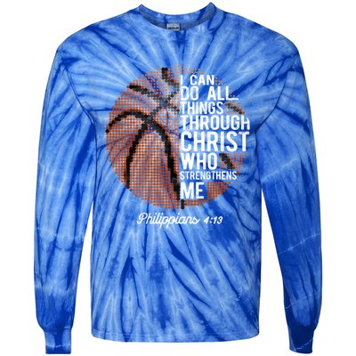 Christian Basketball I Can Do All Things Philippians 4:13 Gift Tie-Dye Long Sleeve Shirt