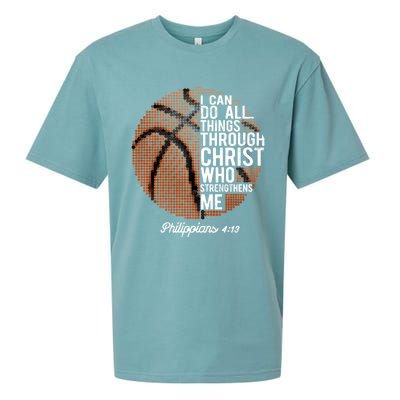 Christian Basketball I Can Do All Things Philippians 4:13 Gift Sueded Cloud Jersey T-Shirt