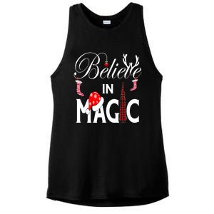 Casual Believe In Magic Of Christmas Tree Buffalo Plaid Gift Ladies PosiCharge Tri-Blend Wicking Tank