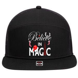 Casual Believe In Magic Of Christmas Tree Buffalo Plaid Gift 7 Panel Mesh Trucker Snapback Hat