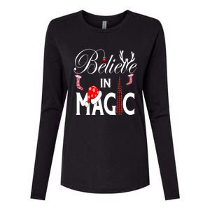 Casual Believe In Magic Of Christmas Tree Buffalo Plaid Gift Womens Cotton Relaxed Long Sleeve T-Shirt