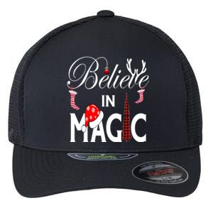 Casual Believe In Magic Of Christmas Tree Buffalo Plaid Gift Flexfit Unipanel Trucker Cap