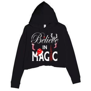 Casual Believe In Magic Of Christmas Tree Buffalo Plaid Gift Crop Fleece Hoodie