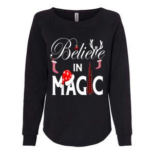 Casual Believe In Magic Of Christmas Tree Buffalo Plaid Gift Womens California Wash Sweatshirt