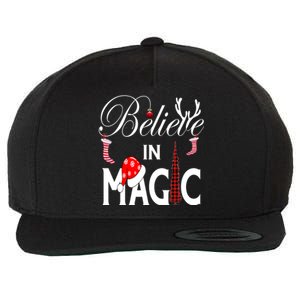 Casual Believe In Magic Of Christmas Tree Buffalo Plaid Gift Wool Snapback Cap