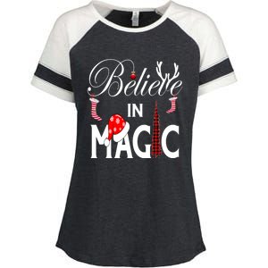 Casual Believe In Magic Of Christmas Tree Buffalo Plaid Gift Enza Ladies Jersey Colorblock Tee