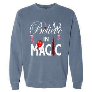 Casual Believe In Magic Of Christmas Tree Buffalo Plaid Gift Garment-Dyed Sweatshirt