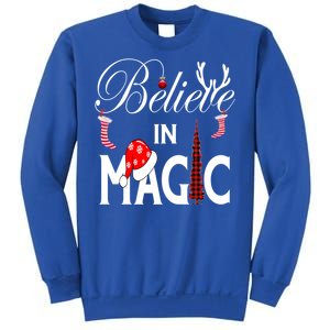 Casual Believe In Magic Of Christmas Tree Buffalo Plaid Gift Sweatshirt