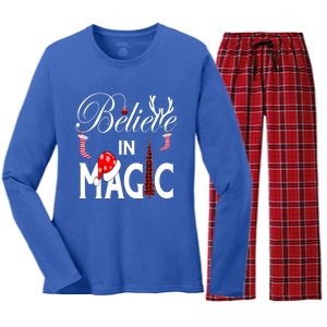 Casual Believe In Magic Of Christmas Tree Buffalo Plaid Gift Women's Long Sleeve Flannel Pajama Set 