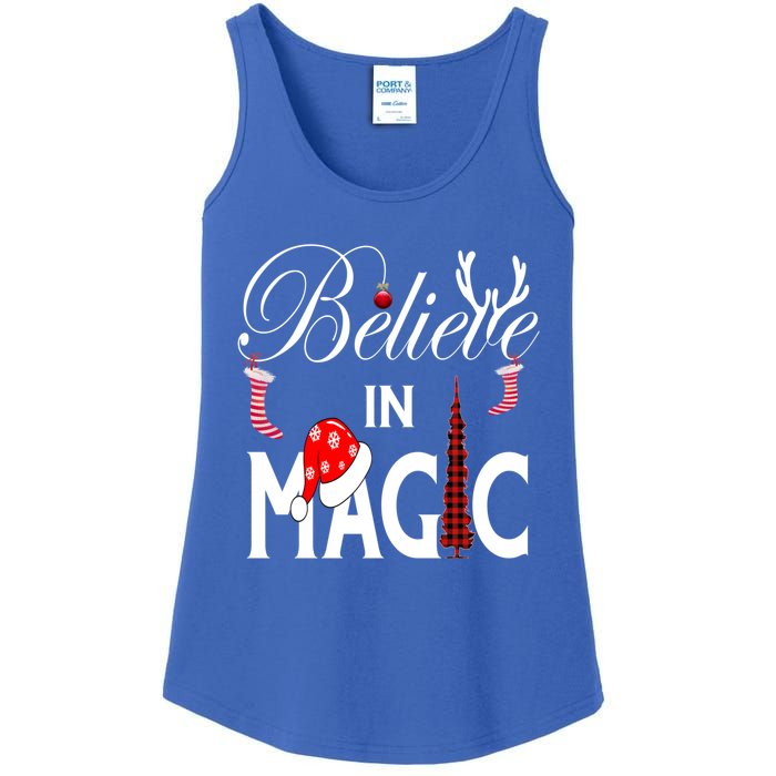 Casual Believe In Magic Of Christmas Tree Buffalo Plaid Gift Ladies Essential Tank