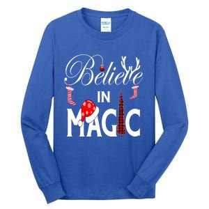 Casual Believe In Magic Of Christmas Tree Buffalo Plaid Gift Tall Long Sleeve T-Shirt